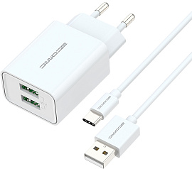 Atomic 2.1A U400 с кабелем Type-C (белый)
